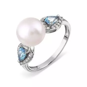 Кольцо с жемчугом, топазами и фианитами Линии Любви