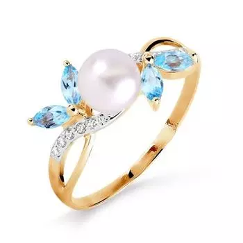 Кольцо с жемчугом, топазами и фианитами Линии Любви