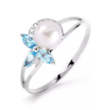 Кольцо с жемчугом, топазами и фианитами Линии Любви