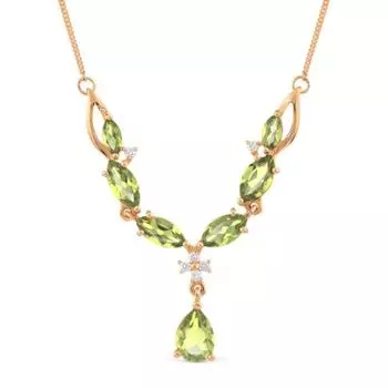 Колье с хризолитами и фианитами Линии Любви