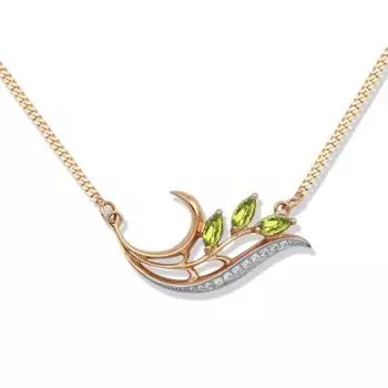 Колье с хризолитами и фианитами Линии Любви