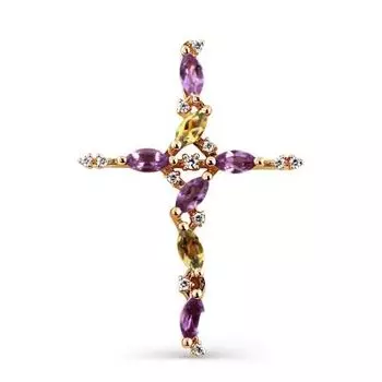 Крестик с аметистами, цитринами и фианитами Линии Любви