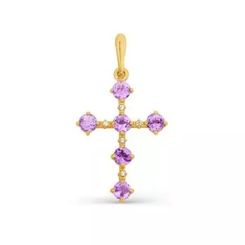 Крестик с аметистами и фианитами Линии Любви