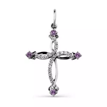 Крестик с аметистами и фианитами Линии Любви