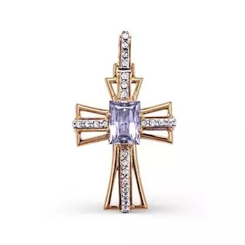 Крестик с аметистом и фианитами Линии Любви