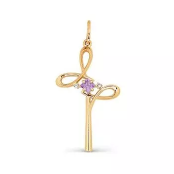 Крестик с аметистом и фианитами Линии Любви