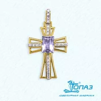 Крестик с аметистом и фианитами Линии Любви
