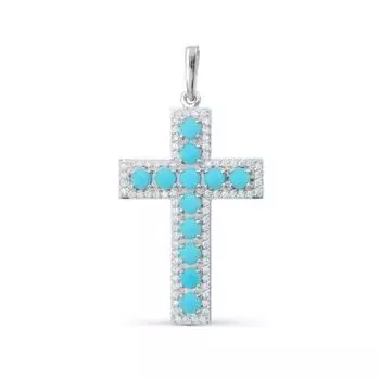 Крестик с бирюзой и фианитами Линии Любви