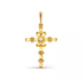 Крестик с цитринами и фианитами Линии Любви