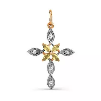 Крестик с цитринами и фианитами Линии Любви