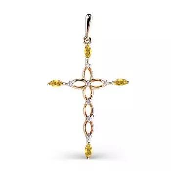 Крестик с цитринами и фианитами Линии Любви