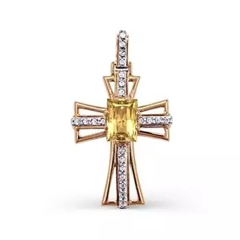 Крестик с цитрином и фианитами Линии Любви