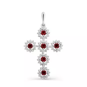 Крестик с гранатами и фианитами Линии Любви