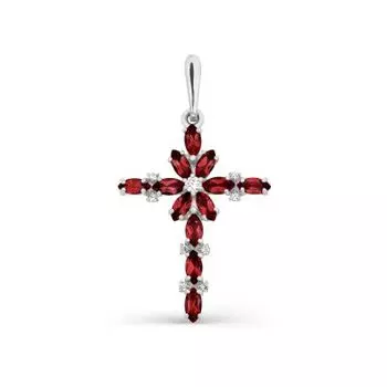 Крестик с гранатами и фианитами Линии Любви