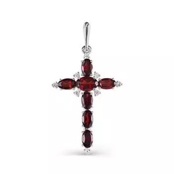 Крестик с гранатами и фианитами Линии Любви