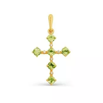 Крестик с хризолитами и фианитами Линии Любви