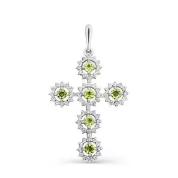 Крестик с хризолитами и фианитами Линии Любви