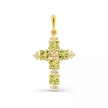 Крестик с хризолитами и фианитами Линии Любви