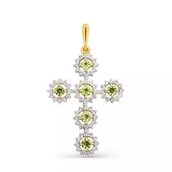 Крестик с хризолитами и фианитами Линии Любви