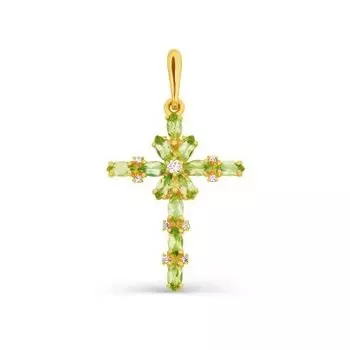 Крестик с хризолитами и фианитами Линии Любви