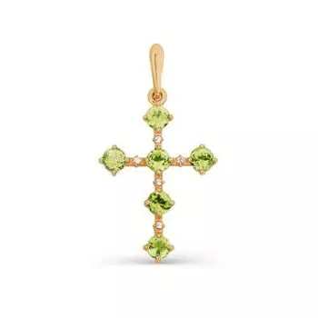 Крестик с хризолитами и фианитами Линии Любви
