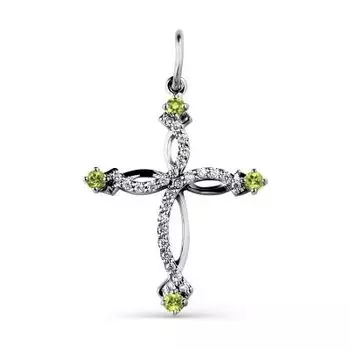 Крестик с хризолитами и фианитами Линии Любви