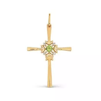 Крестик с хризолитом и фианитами Линии Любви