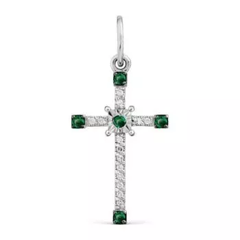 Крестик с изумрудами и бриллиантами Линии Любви