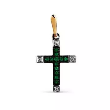 Крестик с изумрудами и бриллиантами Линии Любви