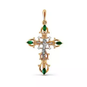 Крестик с изумрудами и бриллиантами Линии Любви