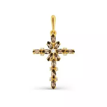 Крестик с раухтопазами и фианитами Линии Любви