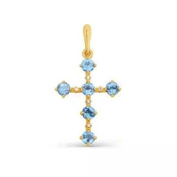 Крестик с топазами и фианитами Линии Любви