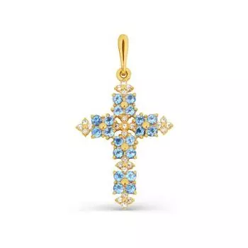 Крестик с топазами и фианитами Линии Любви