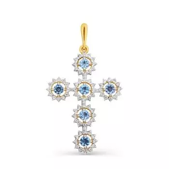 Крестик с топазами и фианитами Линии Любви