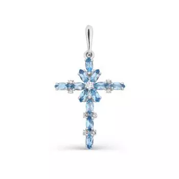 Крестик с топазами и фианитами Линии Любви