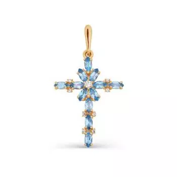 Крестик с топазами и фианитами Линии Любви