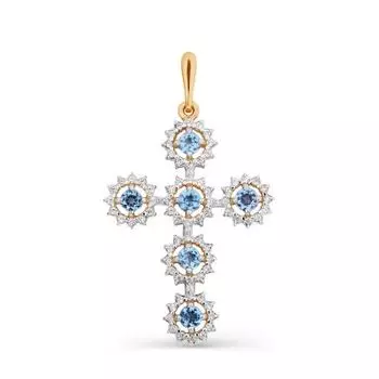 Крестик с топазами и фианитами Линии Любви