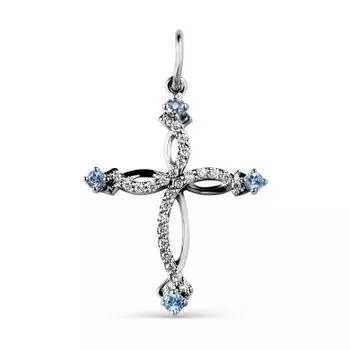 Крестик с топазами и фианитами Линии Любви