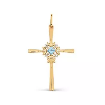 Крестик с топазом и фианитами Линии Любви