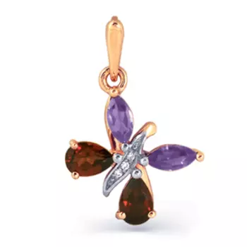 Подвеска с аметистами, гранатами и фианитами Линии Любви