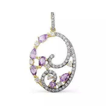 Подвеска с аметистами и фианитами Линии Любви