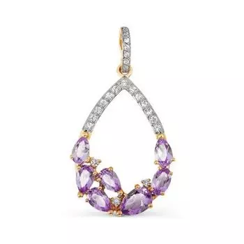 Подвеска с аметистами и фианитами Линии Любви