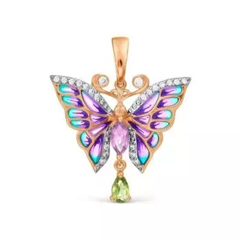 Подвеска с аметистом, хризолитом, эмалью и фианитами Линии Любви