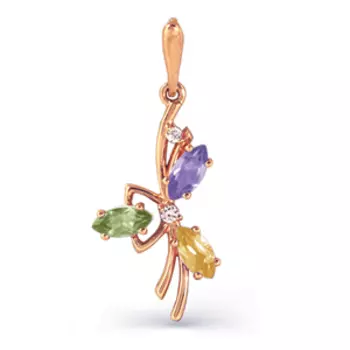 Подвеска с аметистом, хризолитом, цитрином и фианитами Линии Любви