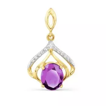 Подвеска с аметистом и фианитами Линии Любви
