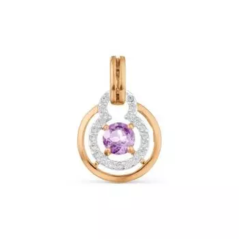 Подвеска с аметистом и фианитами Линии Любви