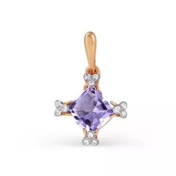 Подвеска с аметистом и фианитами Линии Любви