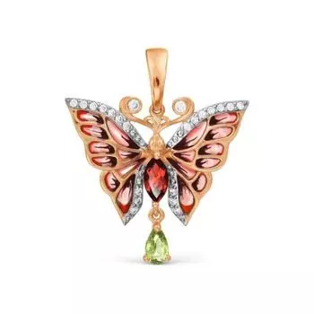 Подвеска с гранатом, хризолитом, эмалью и фианитами Линии Любви