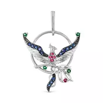 Подвеска с изумрудами искусственными, корундами и сапфирами Линии Любви