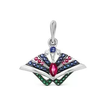Подвеска с изумрудами искусственными, корундами и сапфирами Линии Любви